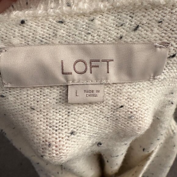LOFT Women's Size Large Boatneck Long Sweater Ivory Speckle Yarn Knit - Picture 5 of 7